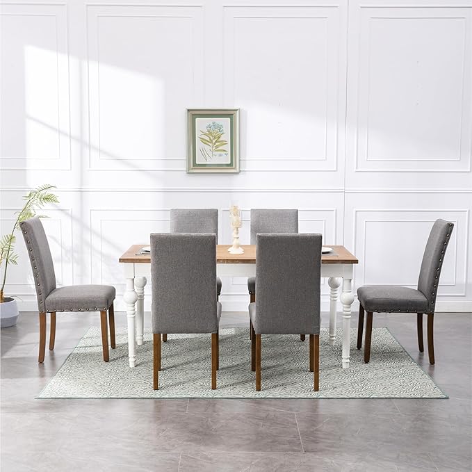 Parsons Kitchen Dining Chair Set Room Modern Upholstered Stylish Fabric High Back with Bronze Nailhead Trim