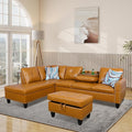 L Shaped Modular Sectional Sofa with Reversible Chaise Lounge, 5-Seater Corner Couch, PU Leather Convertible Sofá w/Movable Ottoman, Cup Holders, 2 Pillows and Rivet Ornament for Living Room