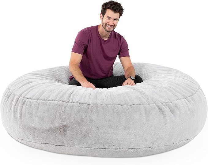 Jaxx 6 Foot Cocoon - 2-in-1 Convertible Bean Bag Bed & Large Bean Bag Chair for Adults, Silver Rabbit