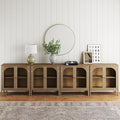 Nathan James Mason TV Stand, Free Standing Accent Sideboard Buffet, Credenza with Glass Doors and Adjustable Shelf in Brushed Light Brown Wood for Dining Room, Entryway and Living Room, Set of 4
