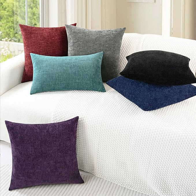CaliTime Throw Pillow Covers Decorative 22 X 22 Inches Pack of 2 Cozy Chenille Cushion Cases for Couch Sofa Bed Living Room Home Plum Purple