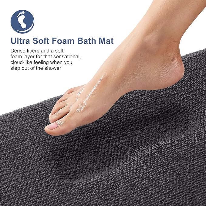 OLANLY Thick Memory Foam Bath Mat Rug 47x20, Extra Soft Absorbent Bathroom Rug, Quick Dry Bath Mats, Non-Slip, Machine Washable Carpet for Bathroom, Tub and Shower, Home Decor Accessories, Dark Grey