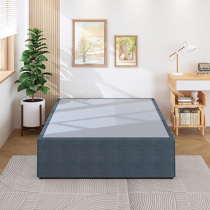 18 Inch Full Size Bed Frame with Storage Bed Cover Skirt, Heavy Duty Metal Full Platform Bed Frame No Box Spring Needed, Easy Assembly, Noise Free, Black and Blue