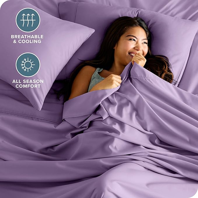 Bare Home Full XL Sheet Set - Luxury 1800 Ultra-Soft Microfiber Full Extra Long Bed Sheets - Double Brushed - Deep Pockets - Easy Fit - 4 Piece Set - Bedding Sheets & Pillowcases (Full XL, Lavender)
