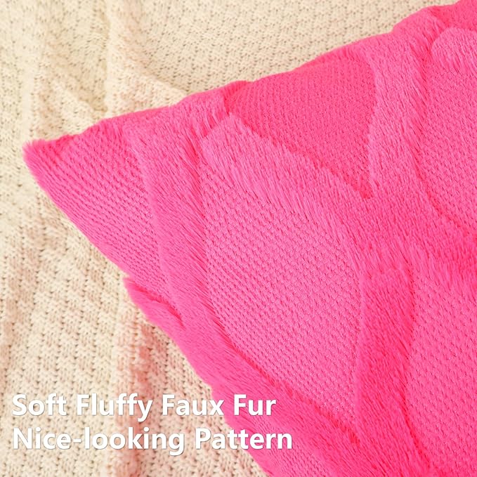 decorUhome Throw Pillow Covers 16x16 Inch Set of 2, Soft Plush Faux Fur Wool Hot Pink Couch Pillow Covers, Decorative Neutral Pillow Cases for Bed Sofa Living Room Home Decor