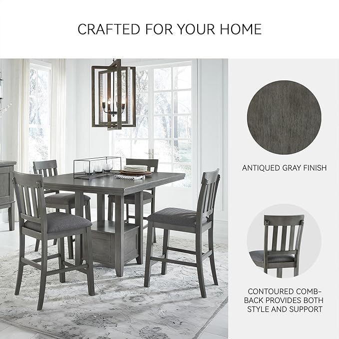 Signature Design by Ashley Hallanden Modern Farmhouse 25.75" Counter Height Upholstered Barstool, Set of 2, Dark Gray
