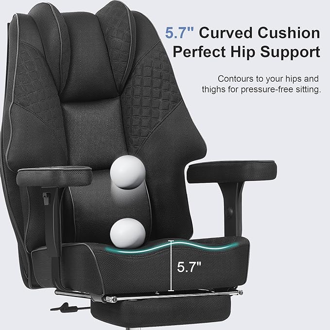 VECELO Big and Tall Office Chair 400lbs, Mesh High Back Computer Chair with Foot Rest, Ergonomic Desk Chair with Lumbar Support and Armrest, Black