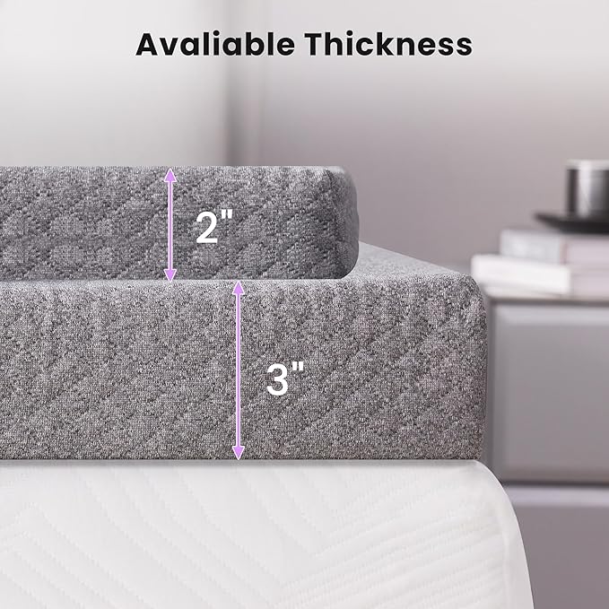 SINWEEK 2 Inch Gel Memory Foam Mattress Topper King Size, Pad for Back Pain, Bed Topper with Removable Soft Cover, CertiPUR-US Certified,Grey