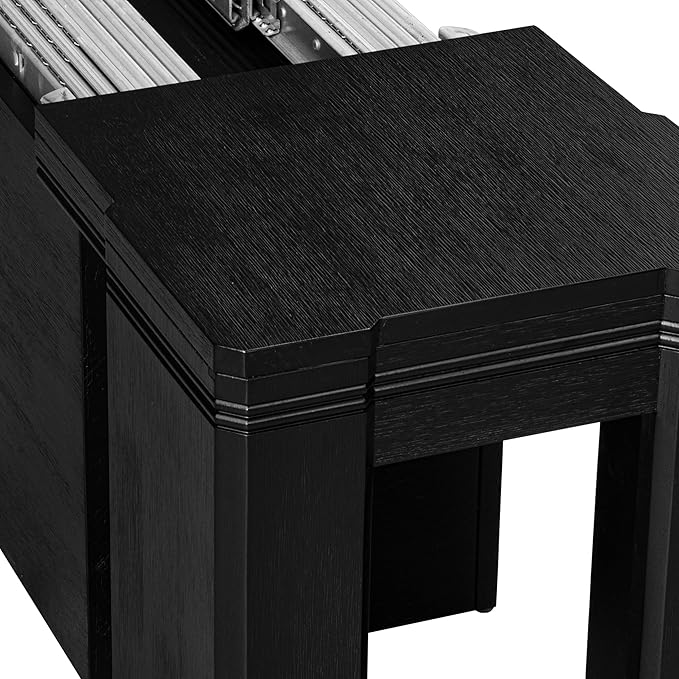 X02FO-206-24 - 5-piece Modern Dining Table Set a Rectangular Dining Table and 2 wooden Benches and 2 Black Linen Fabric kitchen Chair, 39x120 Inch, Wire Brushed Black