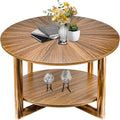 Coffee Tables for Living Room, Small Round Coffee Table with Storage, Mid Century Modern Solid Wood Coffee Table, Rustic Wooden Circle Center Table Living Room Furniture, Brown Tea Table