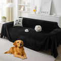 HAOMAIJIA Faux Fur Sofa Covers Couch Covers for 3 Cushion Couch Sofa Pet Friendly Soft Non Slip Couch Cover for Dogs Washable Sectional Couch Covers L Shape Furniture Protector (Black, 71"x134")
