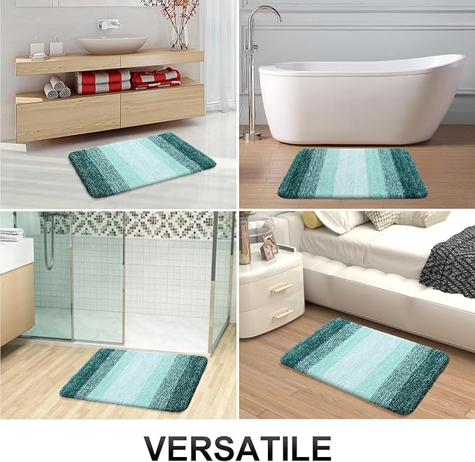 OLANLY Luxury Toilet Rugs U-Shaped 24x20, Extra Soft and Absorbent Microfiber Bathroom Rugs, Non-Slip Plush Shaggy Bath Mat, Machine Wash Dry, Contour Bathroom Mats for Toilet Base, Blackish Green