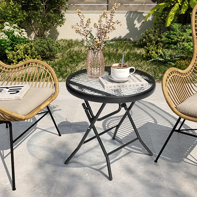 2 Pieces Outdoor Side Table - Small Patio End Table All Weather, Patio Furniture Sets and Outside Furniture for Pool, Balcony, Deck, Porch, Black
