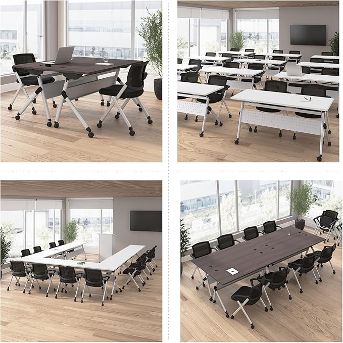 Bush Business Furniture Folding Training Table, 60 inch Desk, Commercial-Grade Bundle for Office or Classroom, Envision Collection, Gray