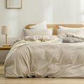 BESTOUCH Duvet Cover Set 100% Washed Cotton Linen Feel Super Soft Comfortable Chic Lightweight 3 PCs Home Bedding Set Solid Almond Milk Grey Cal King