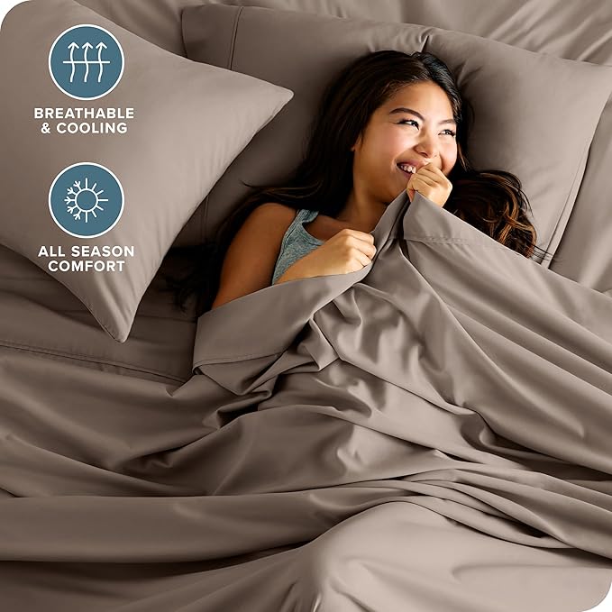 Bare Home King Sheet Set - Luxury 1800 Ultra-Soft Microfiber King Bed Sheets - Double Brushed - Deep Pockets - Easy Fit - 4 Piece Set - Bedding Sheets & Pillowcases (King, Taupe)