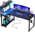 Homieasy Small Gaming Desk with Power Outlets Pegboard LED Light, 51 Inch L Shaped Computer Desk with Monitor Stand Storage Shelves, Reversible Corner Desk with Headset Hooks, Carbon Fiber Black