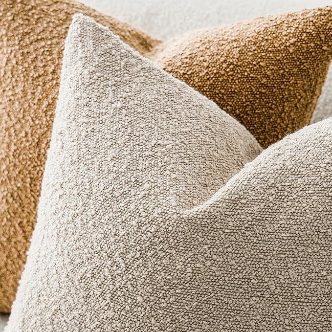 Foindtower Pack of 2 Textured Boucle Throw Pillow Covers Accent Solid Lumbar Pillow Cases Cozy Soft Decorative Couch Cushion Case for Chair Sofa Bedroom Living Room Home Decor, 12 x 20 Inch,Oatmeal