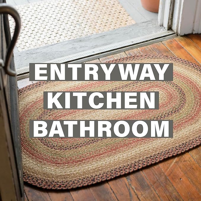 Homespice Gingerbread Premium Jute Braided Rug, 22 x 72 Rectangular Hall Runner Brown, Red, Reversible, Natural Jute Yarn Rustic, Country, Primitive, Farmhouse Style - 30 Day Risk Free Purchase