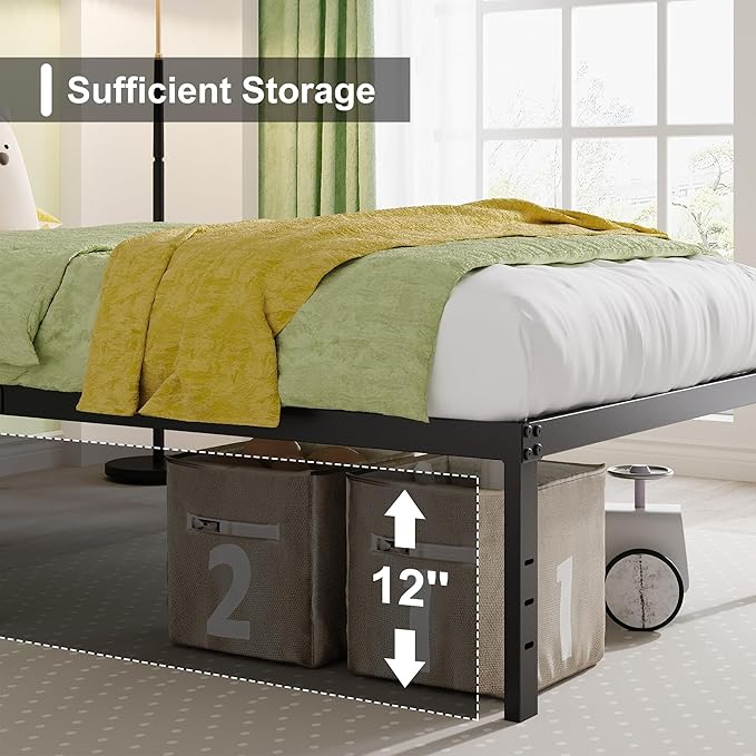 EMODA 14 Inch Twin XL Bed Frames No Box Spring Needed, Heavy Duty XL Twin Metal Platform Bed Frame, Noise Free, Easy Assembly, Black