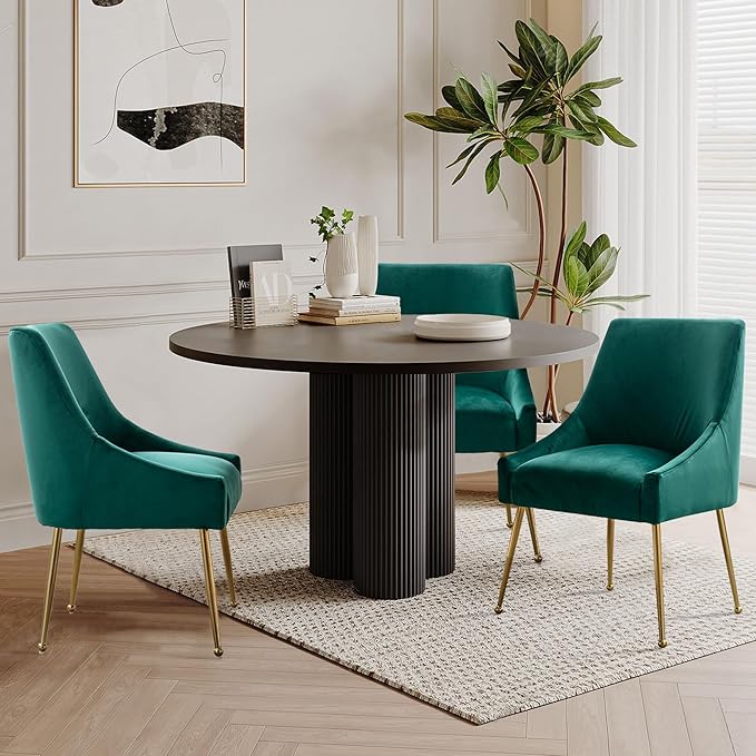 Modern Velvet Dining Chairs Set of 6, Contemporary Upholstered Furniture Collection with Polished Gold Metal Legs, Elegant Accent Chairs for Kitchen Living Room(Green)