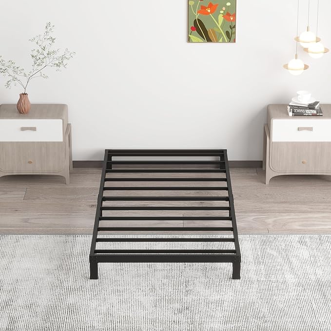 7 Inch Twin Bed Frames No Box Spring Need, Low Profile Metal Platform Twin Size Bed Frame, Heavy Duty Support Bedframes Twin, Easy Assembly