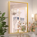 Keonjinn 22 x 30 Inch Gold Bathroom Mirror for Over Sink Brushed Gold Rectangle Wall Mounted Mirror Metal Frame Modern Farmhouse Mirror with Square Corner Framed Mirror(Horizontal/Vertical)