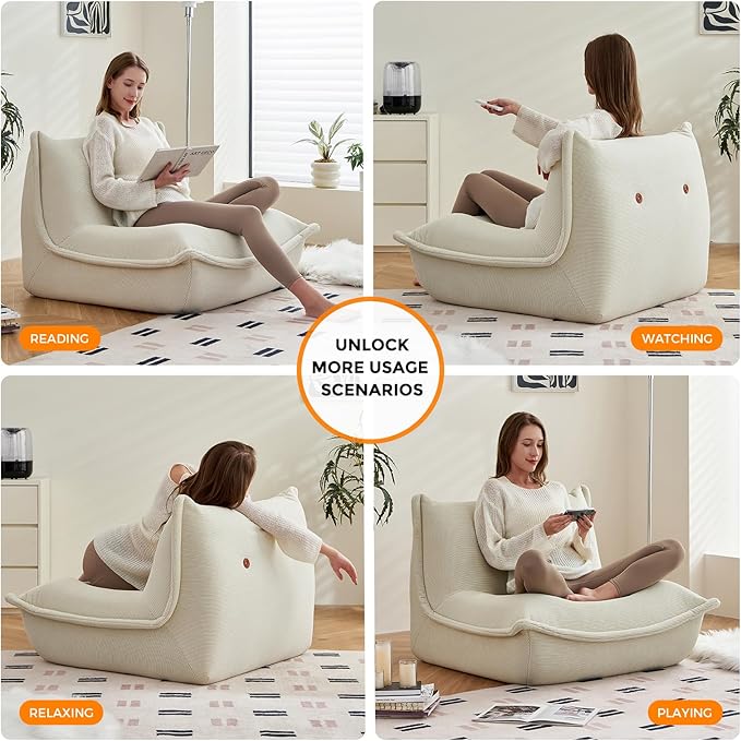 Bean Bag Chairs for Adults Giant BeanBag Chair Sofa Memory Foam Bean Bag Chair Couch with Ergonomic Design for Adults and Kids Home Living Room Bedroom Office Home Gaming Salon(Beige)