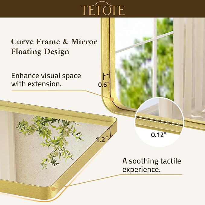 TETOTE Gold Framed Mirror 36 x 36 Vanity Mirrors for Wall Decor Brushed Gold Bathroom Mirrors, Tempered Glass, Modern Farmhouse Wall Mounted Mirror for Decorative(Horizontal/Vertical)