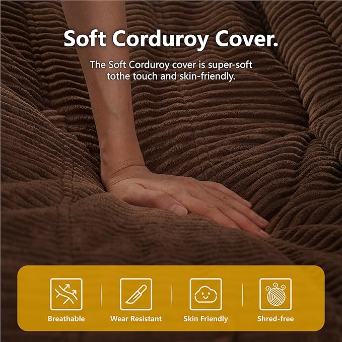 N&V Fireside Chair, Mid Century Armless Floor Sofa, Soft Premium Corduroy Floor Lounge, Foam Sofa Accent Chair for Living Room Bedroom and Office, Tuscany