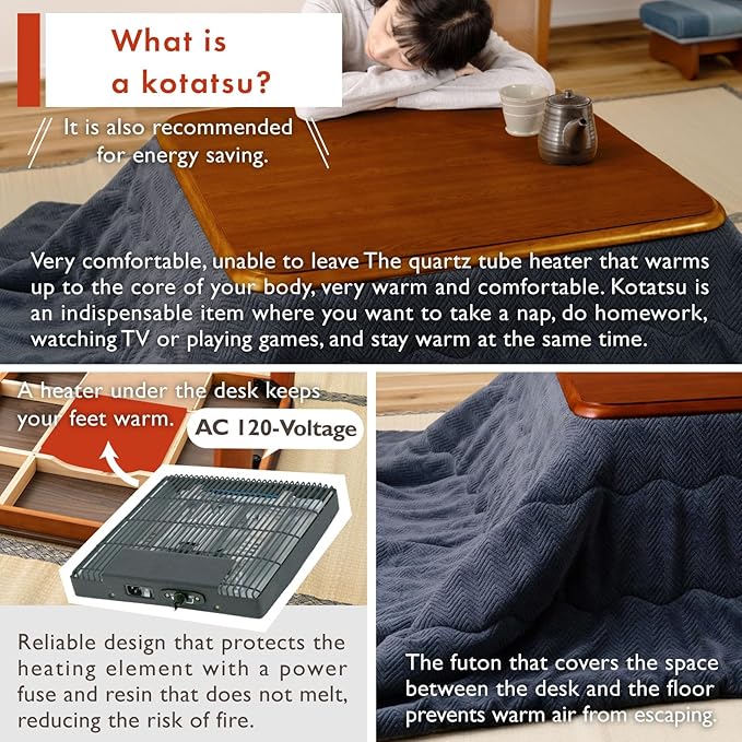 PaletteLife Japanese Heated Table (47x31in)- Wooden Chabudai Furniture with 120V Electric Heater - Low-Lying Dining and Work Desk with Temperature Control Knob Casual kotatsu