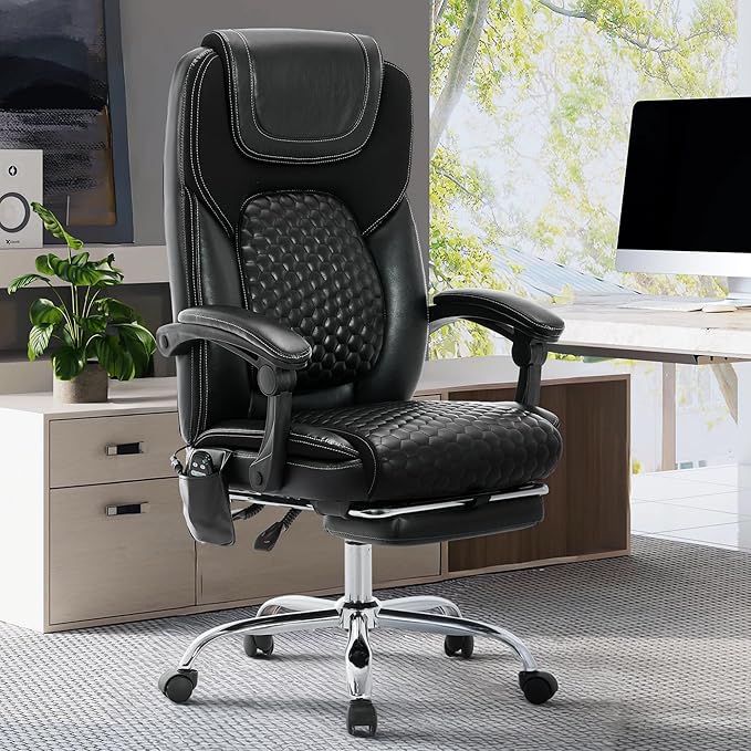 2-Pack Massage Office Chair with Heat and Footrest, Ergonomic Reclining Leather Executive Computer Desk Chair with Wheels, Big and Tall Adjustable Chair for Home Office and Gaming, 300 lbs Support