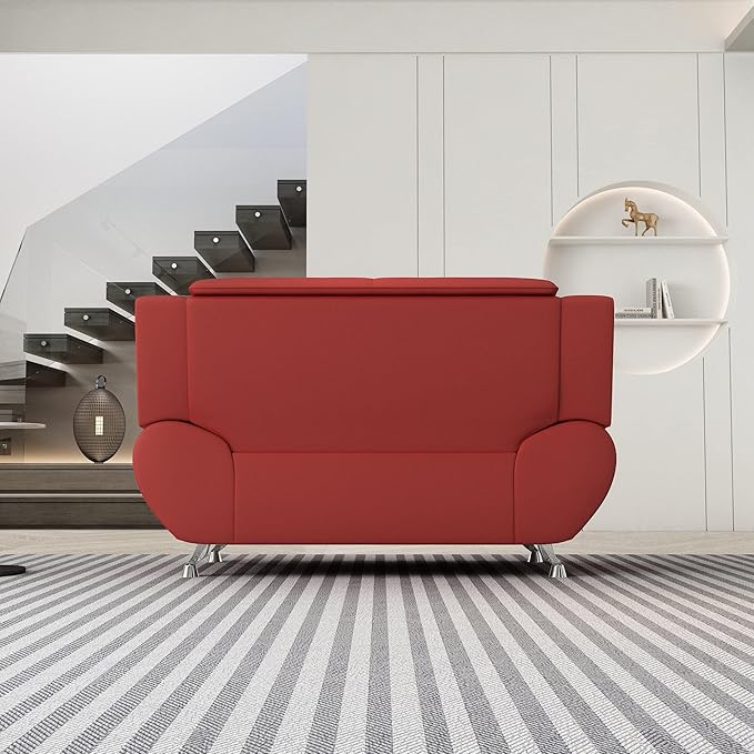 Container Furniture Direct Michael Modern Faux Leather Upholstered Stainless Steel Legs Living Room Loveseat, Persian Red