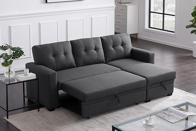 Devion Furniture Philly 4-in-1 Convertible L Shaped Couch with Pull Out Bed and Storage, Sectional Sleeper Sofa with Reversible Chaise for Living Room, Apartment, Bedroom, Office