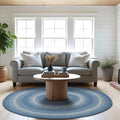 Denim Blue Round Braided Rug, Jute, 6' - Perfect Coastal Country Decor for Living Room, Dining Room, Everywhere