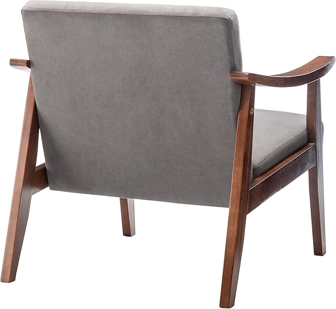 Container Furniture Direct Accent Chair with Velvet Upholstery and Solid Wood Frame, Classic Mid-Century Modern Living Room Furniture for Extra Seating, Grey