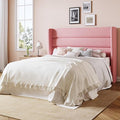 Allewie Full Size Platform Bed Frame with Velvet Upholstered Wingback Headboard, No Box Spring Needed, Under Bed Storage Space, Strong Wooden Slats, Modern Mattress Foundation, Easy Assembly, Pink