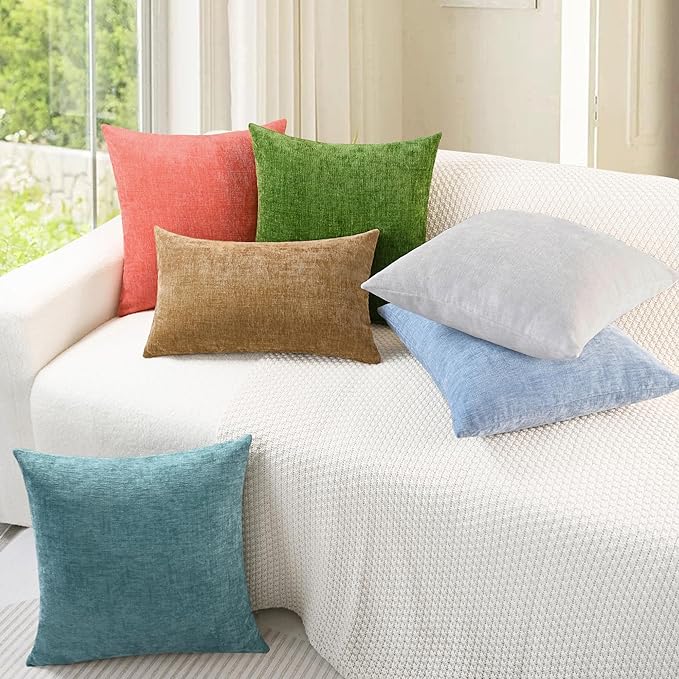 CaliTime Throw Pillow Covers Decorative 18 X 18 Inches Pack of 2 Cozy Chenille Cushion Cases for Couch Sofa Bed Living Room Home Moonbeam Gray