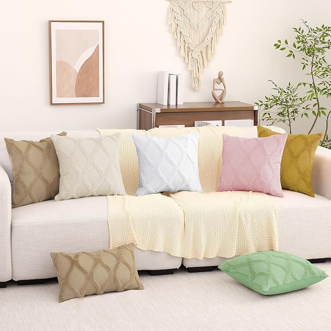 decorUhome Throw Pillow Covers 16x16 Inch Set of 2, Soft Plush Faux Fur Wool Khaki Couch Pillow Covers, Decorative Neutral Pillow Cases for Bed Sofa Living Room Home Decor