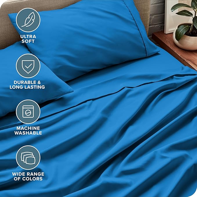 Bare Home Twin XL Sheet Set - College Dorm Size - Luxury 1800 Ultra-Soft Microfiber Twin Extra Long Bed Sheets - Deep Pockets - Easy Fit - Extra Soft - 3 Piece Set - Bed Sheets (Twin XL, Medium Blue)