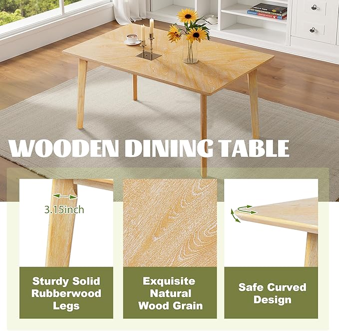Ball & Cast 6 Piece Dining Room Table Set for 6,Rustic Farmhouse Dining Room Rectangular Table with Upholstered Chairs and Bench,Wood Dining Furniture for Kitchen,Natural Wood Wash