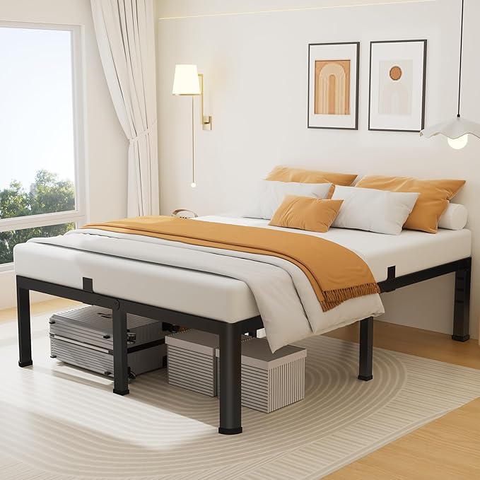 18 Inch California King Size Metal Platform Bed Frame with Round Corners, Storage Space Under High Bed Frame-Heavy Duty Steel Slats Support, Noise Free - Easy Assembly - No Box Spring Needed