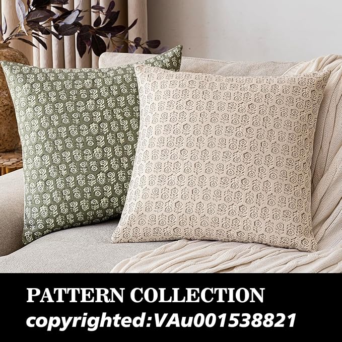 Foindtower Set of 2 Decorative Neutral Floral Print Throw Pillow Covers Vintage Accent Farmhouse Cushion Covers Boho Home Decor for Sofa Couch Chair Bedroom Living Room Outdoor,24×24 Inch,Ivory Beige