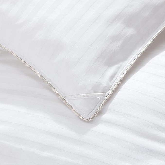 Luxurious All-Season Goose Down Feather Fiber Comforter Duvet Insert, Exquisite California King White Stripe Design, Premium Baffle Box, 100% Cotton Down Proof Fabric, 75 oz. Fill Weight