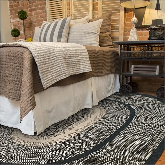 Homespice Manchester Black Oval Braided Rugs, Jute, 8x10' - Perfect Country Primitive Decor for Bedroom, Living Room, Everywhere