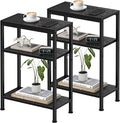 Narrow Side Table for Small Space Set of 2,3-Tier Small End Table with Shelf Holder, Slim Nightstand, Skinny Snack Couch Table in Living Room, Bedroom, Study, Kitchen and Balcony（Black