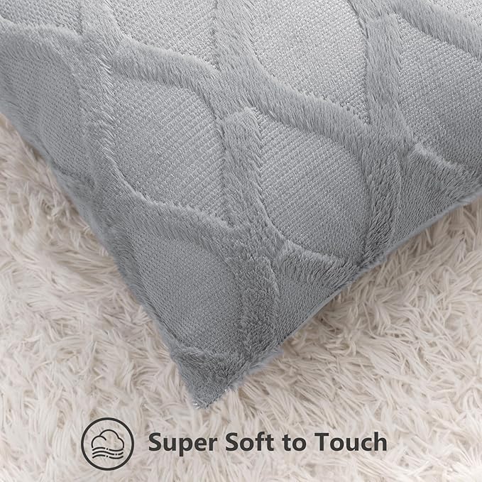 decorUhome Throw Pillow Covers 24x24 Inch Set of 2, Soft Plush Faux Fur Wool Grey Couch Pillow Covers, Decorative Neutral Pillow Cases for Bed Sofa Living Room Home Decor