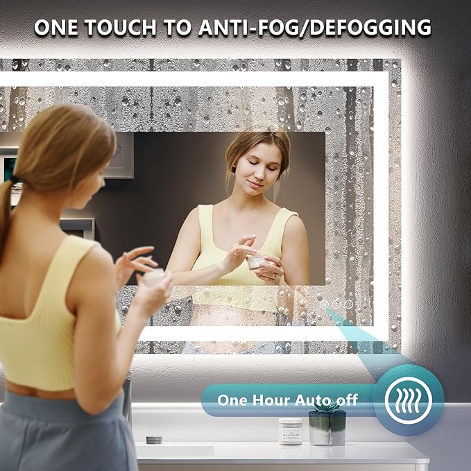 36x36 Inch LED Bathroom Mirror with Lights Front and Backlit Lighted Vanity Mirror for Bathroom Wall with 3 Colors Dimmable Anti-Fog Memory Shatter-Proof IP54 Waterproof Horizontal/Vertical