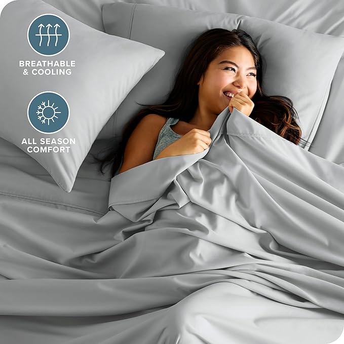 Bare Home Queen Sheet Set - 1800 Ultra-Soft Microfiber Queen Bed Sheets - Double Brushed - Deep Pockets - Easy Fit - 4 Piece Set - Bed Sheets (Queen, French Grey)