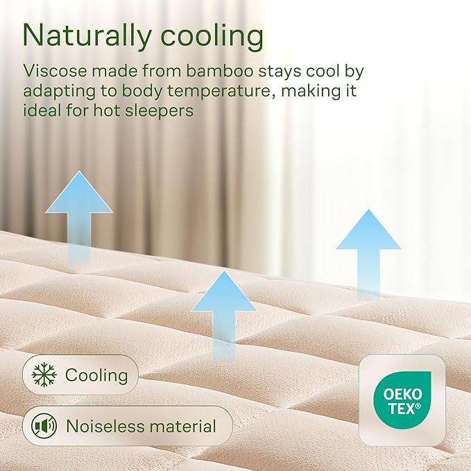 Ultra Soft Twin XL Size Mattress Topper - Viscose Made from Bamboo Pillow Top Mattress Pad for Back Pain Relief - Naturally Cooling for Hot Sleepers, Beige